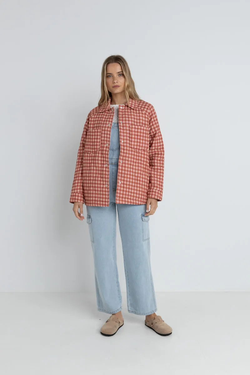Lola Check Quilted Jacket Peach