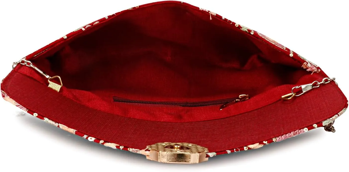 LONGING TO BUY Handcrafted Sling Bag Foldover Clutch For Women, Jaipuri Handicraft Sling Bag For Women