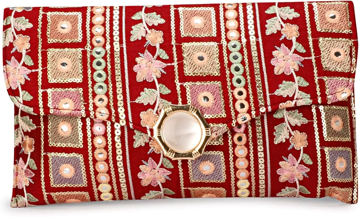 LONGING TO BUY Handcrafted Sling Bag Foldover Clutch For Women, Jaipuri Handicraft Sling Bag For Women