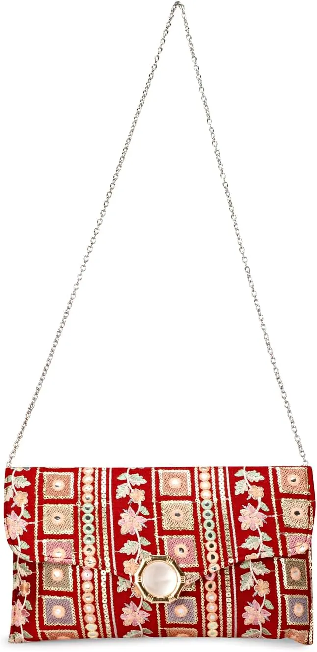 LONGING TO BUY Handcrafted Sling Bag Foldover Clutch For Women, Jaipuri Handicraft Sling Bag For Women