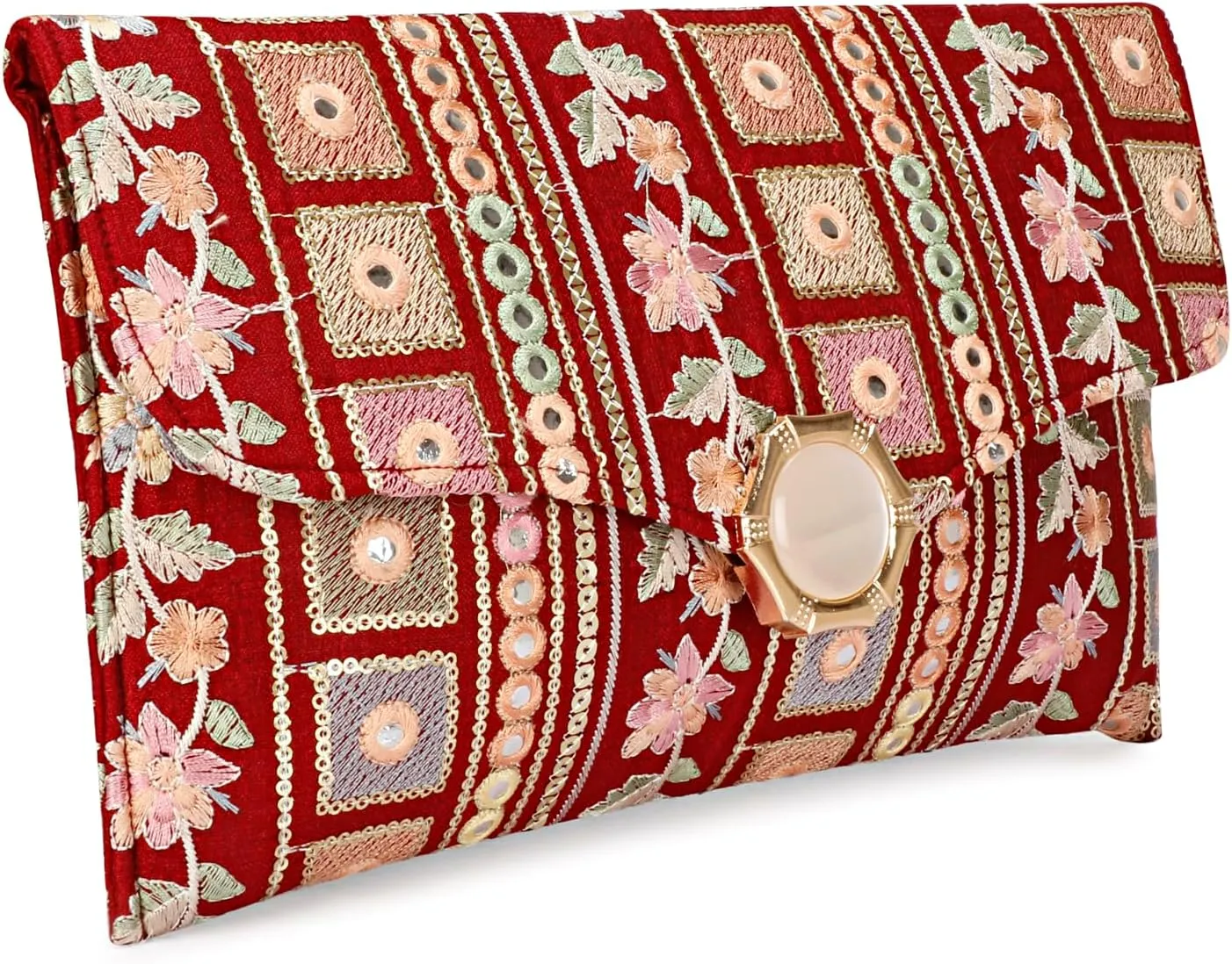 LONGING TO BUY Handcrafted Sling Bag Foldover Clutch For Women, Jaipuri Handicraft Sling Bag For Women