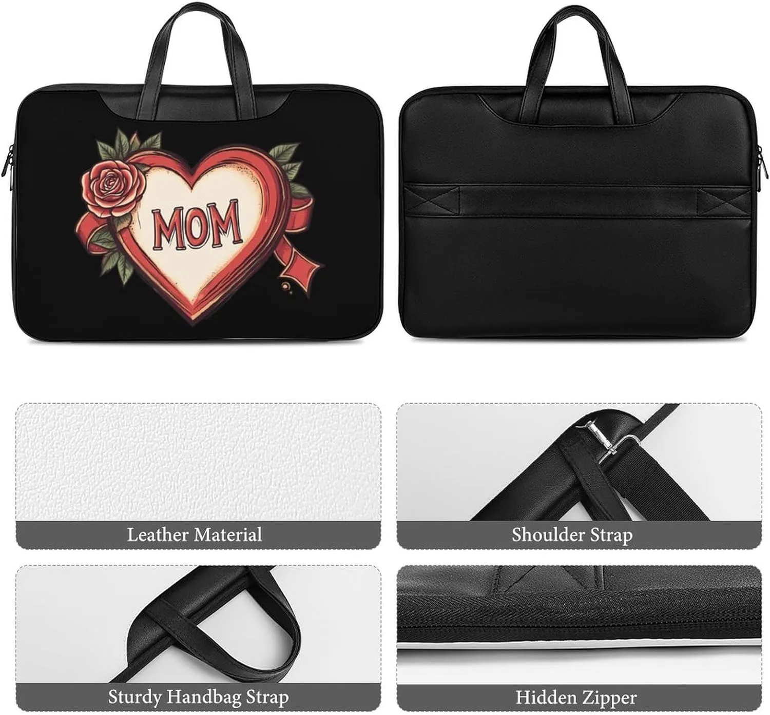 Love My Mom Leather Bag Laptop Case Slim Water Resistant Computer Bags with Handle Briefcase for Work
