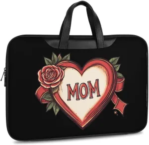 Love My Mom Leather Bag Laptop Case Slim Water Resistant Computer Bags with Handle Briefcase for Work