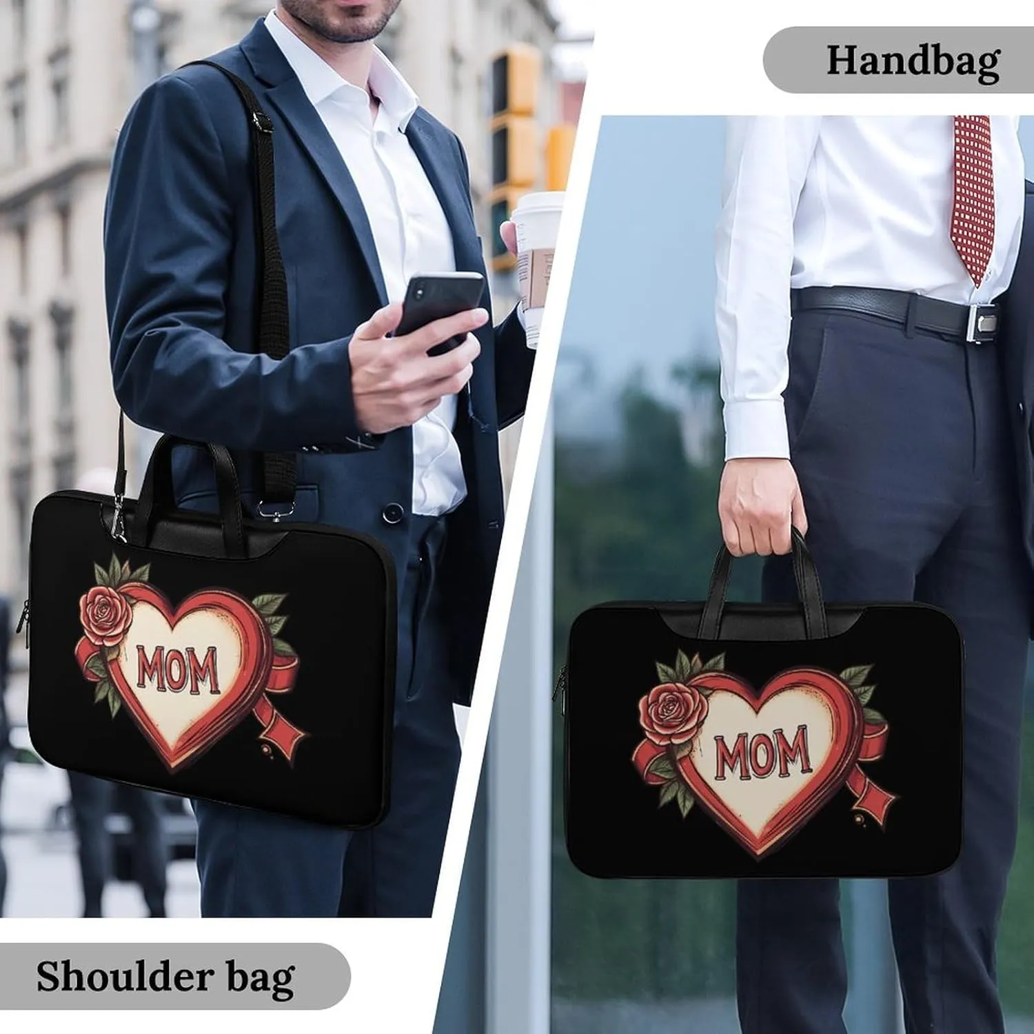 Love My Mom Leather Bag Laptop Case Slim Water Resistant Computer Bags with Handle Briefcase for Work