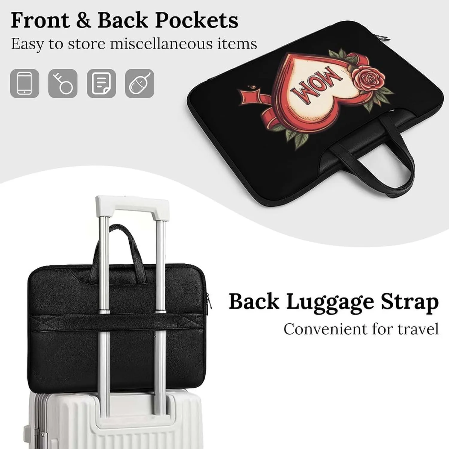 Love My Mom Leather Bag Laptop Case Slim Water Resistant Computer Bags with Handle Briefcase for Work