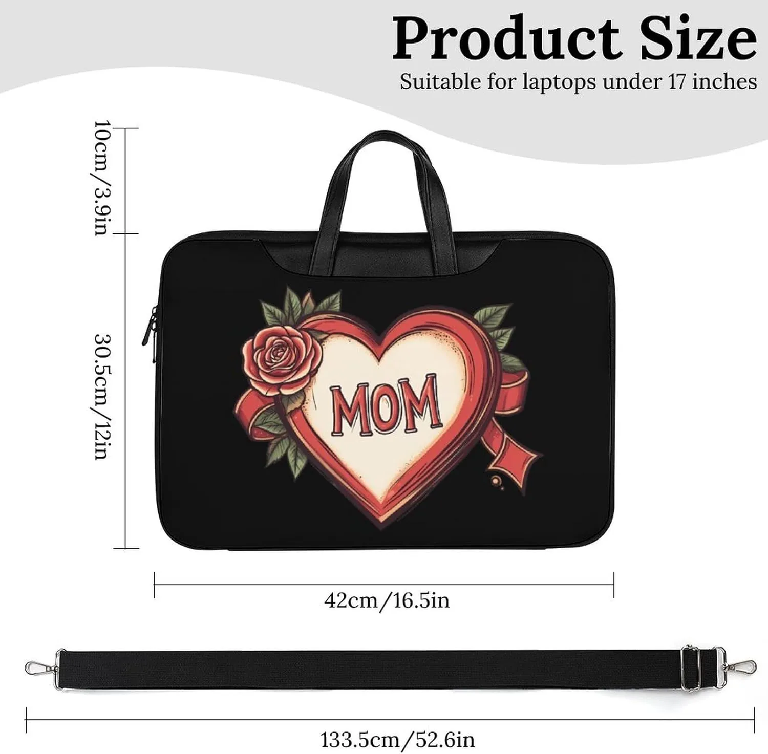 Love My Mom Leather Bag Laptop Case Slim Water Resistant Computer Bags with Handle Briefcase for Work