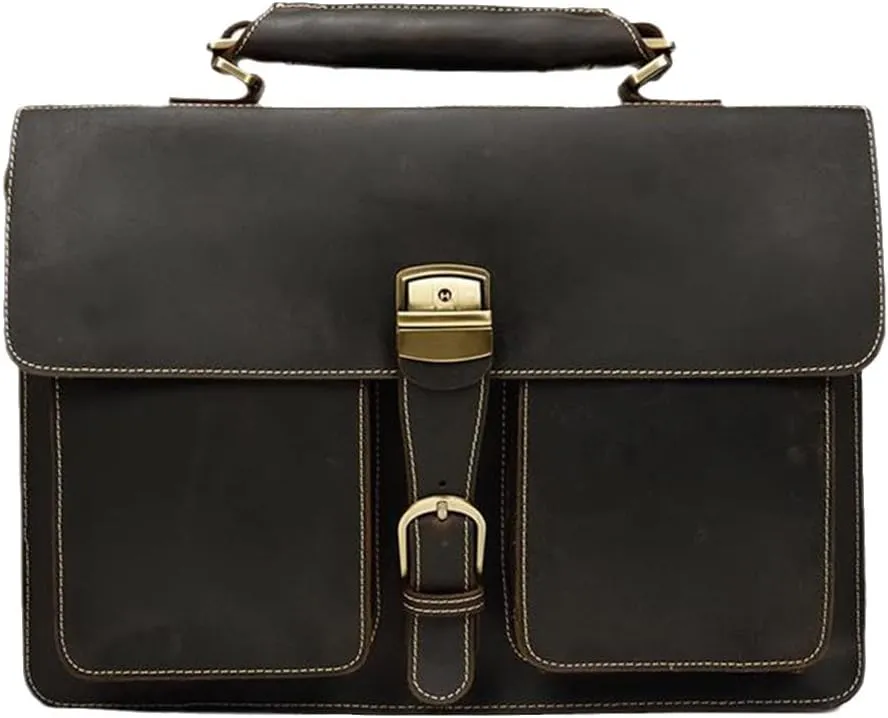 Luxury 100% Genuine Leather Men 15.6" Briefcase Cow Leather Laptop Bag Vintage Shoulder Bag Computer Bag