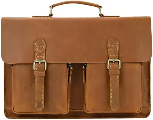 Luxury 100% Genuine Leather Men 15.6" Briefcase Cow Leather Laptop Bag Vintage Shoulder Bag Computer Bag