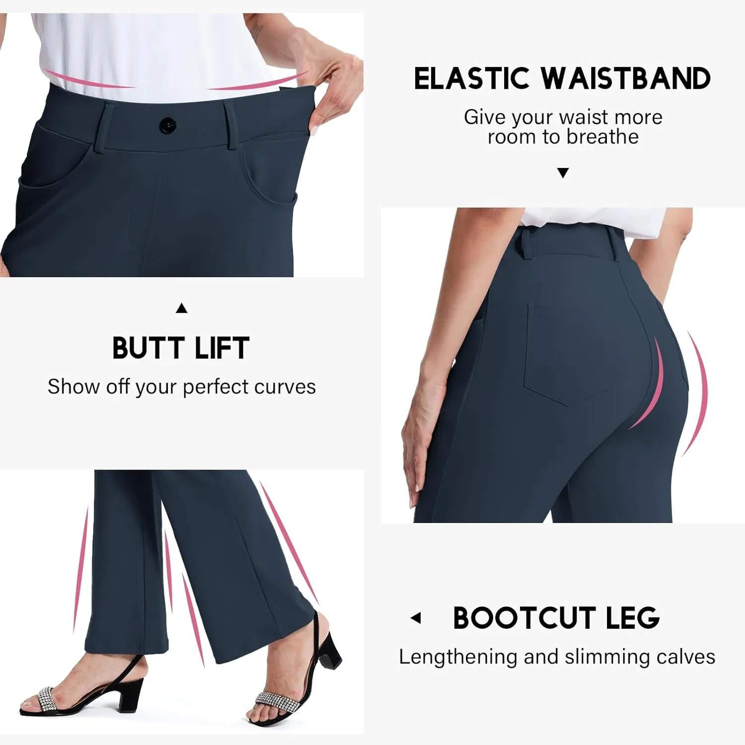 M MOTEEPI Women's High Waisted Stretchy 29"/31" Bootcut Pull On Dress Pants Office Business Casual Work Pants