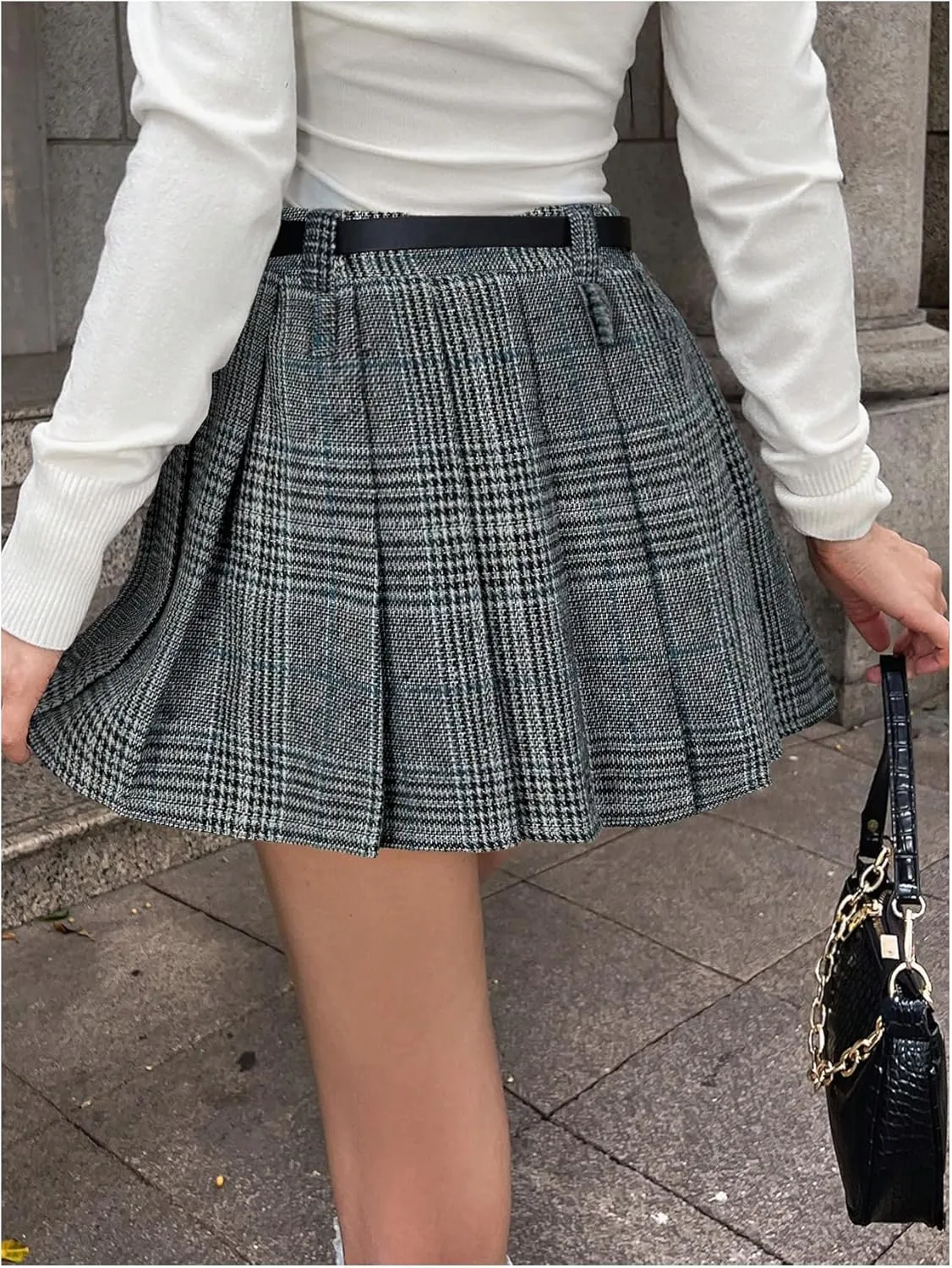 MakeMeChic Women's Tartan Plaid Pleated Mini Skirt Drop Waist A Line Skater Skirts