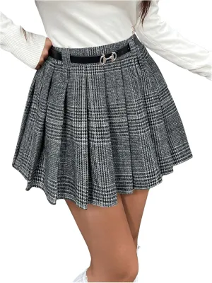 MakeMeChic Women's Tartan Plaid Pleated Mini Skirt Drop Waist A Line Skater Skirts
