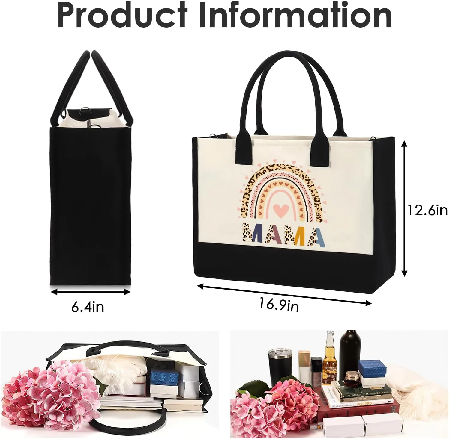 Mama Gift Tote Bags - 2pc Mother's Day Gifts Set for Mom Personalized Boho Leopard totes Hangbag with Canvas Makeup Bag for Women Lovers Her Appreciation Birthday Party Storage Present Suit