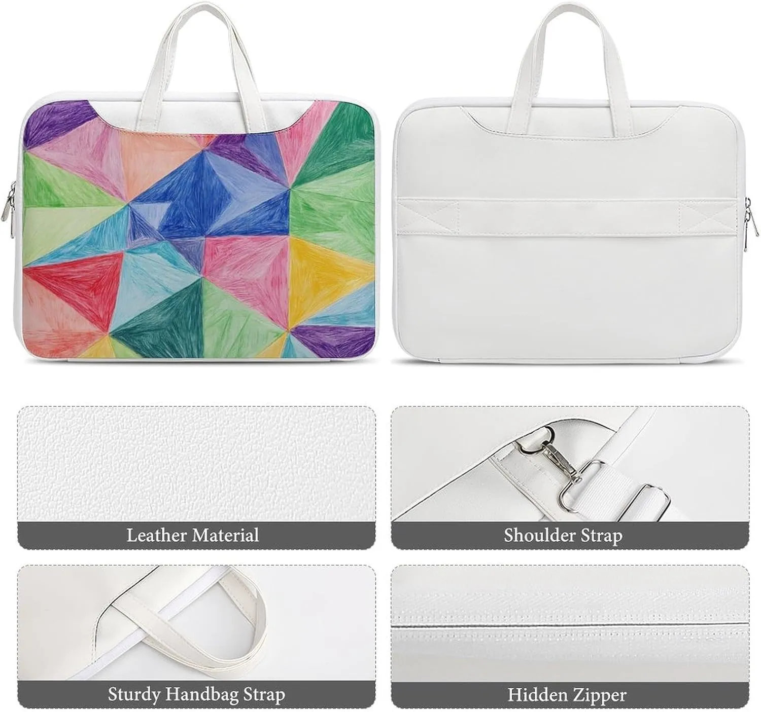 Math Geometric Triangle Graffiti Leather Bag Laptop Case Slim Water Resistant Computer Bags with Handle Briefcase for Work