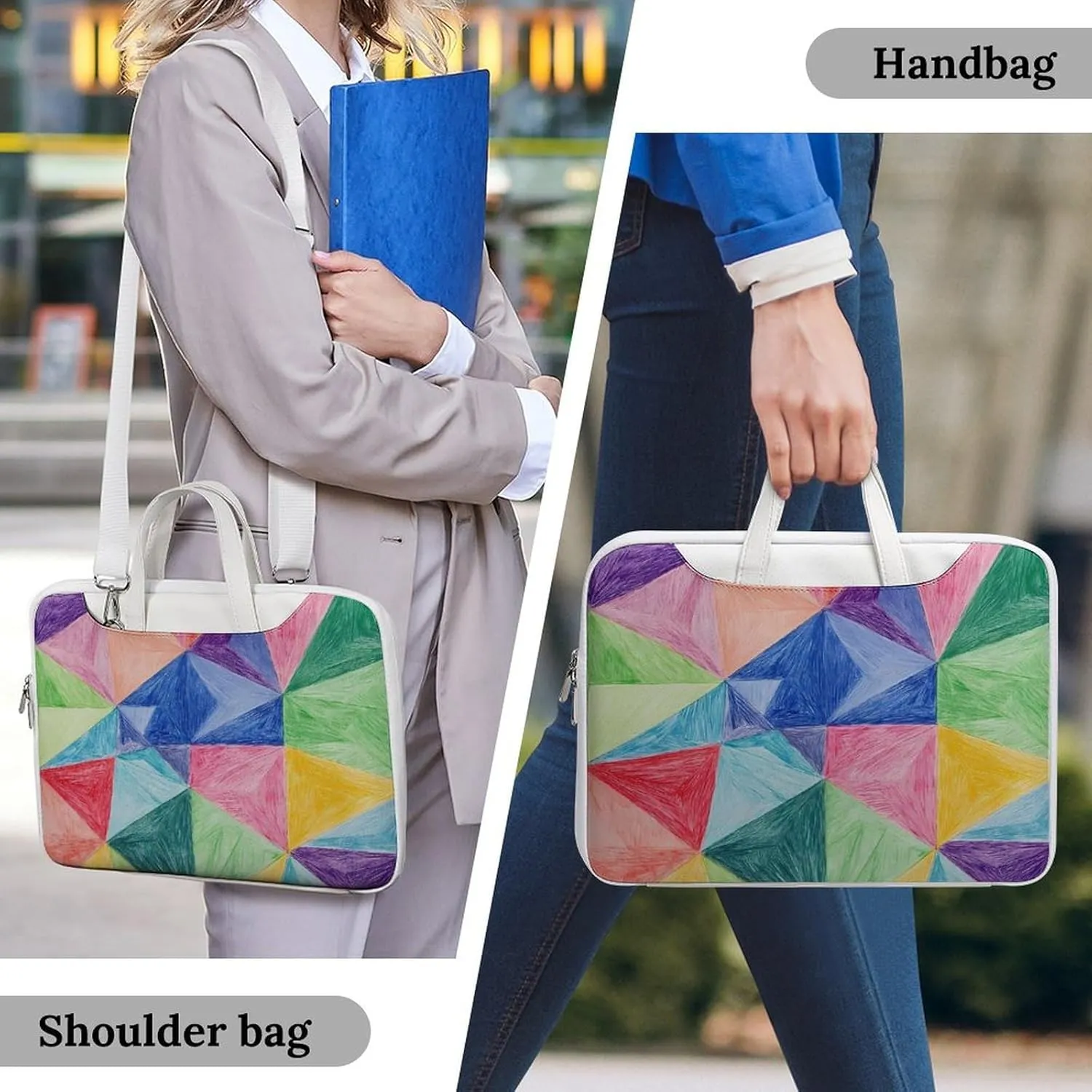 Math Geometric Triangle Graffiti Leather Bag Laptop Case Slim Water Resistant Computer Bags with Handle Briefcase for Work