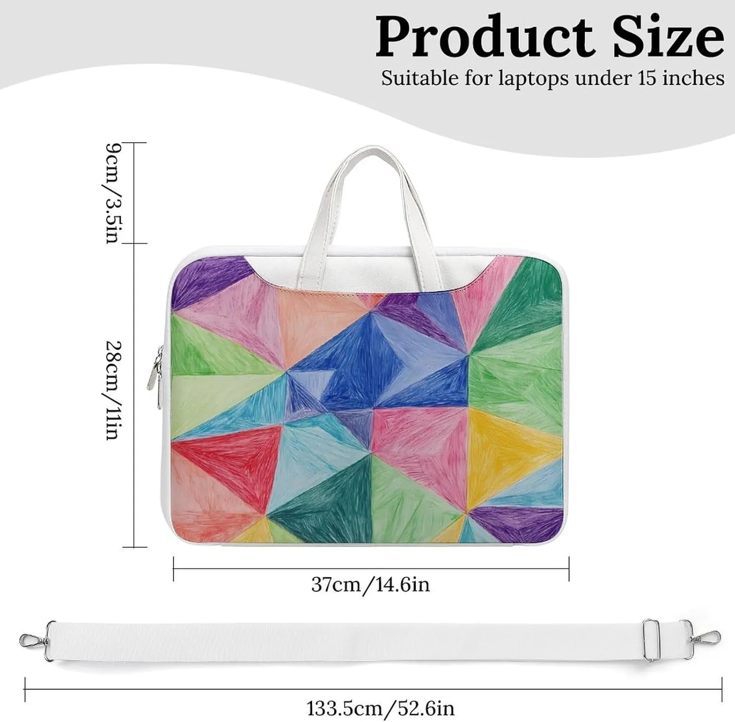 Math Geometric Triangle Graffiti Leather Bag Laptop Case Slim Water Resistant Computer Bags with Handle Briefcase for Work