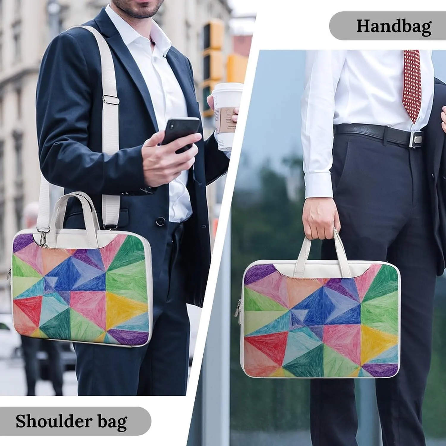 Math Geometric Triangle Graffiti Leather Bag Laptop Case Slim Water Resistant Computer Bags with Handle Briefcase for Work