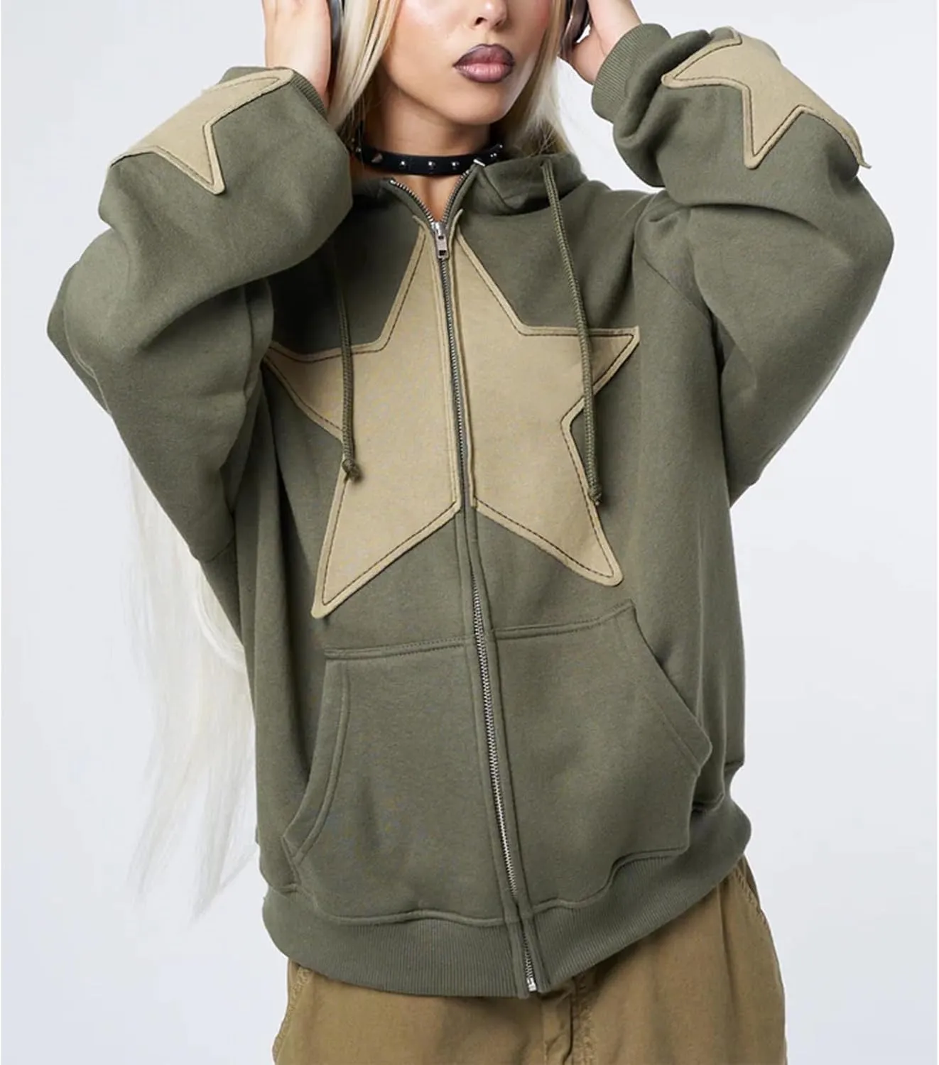 Meiweileya Women's Y2k Grunge Skull Graphic Zip Up Hoodies Emo Goth Skeleton Jacket Long Sleeve