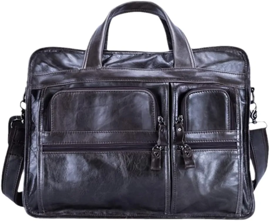 Men Genuine Leather Briefcase Laptop Casual Business Tote Shoulder Crossbody Bag Handbags Large Travel Bag