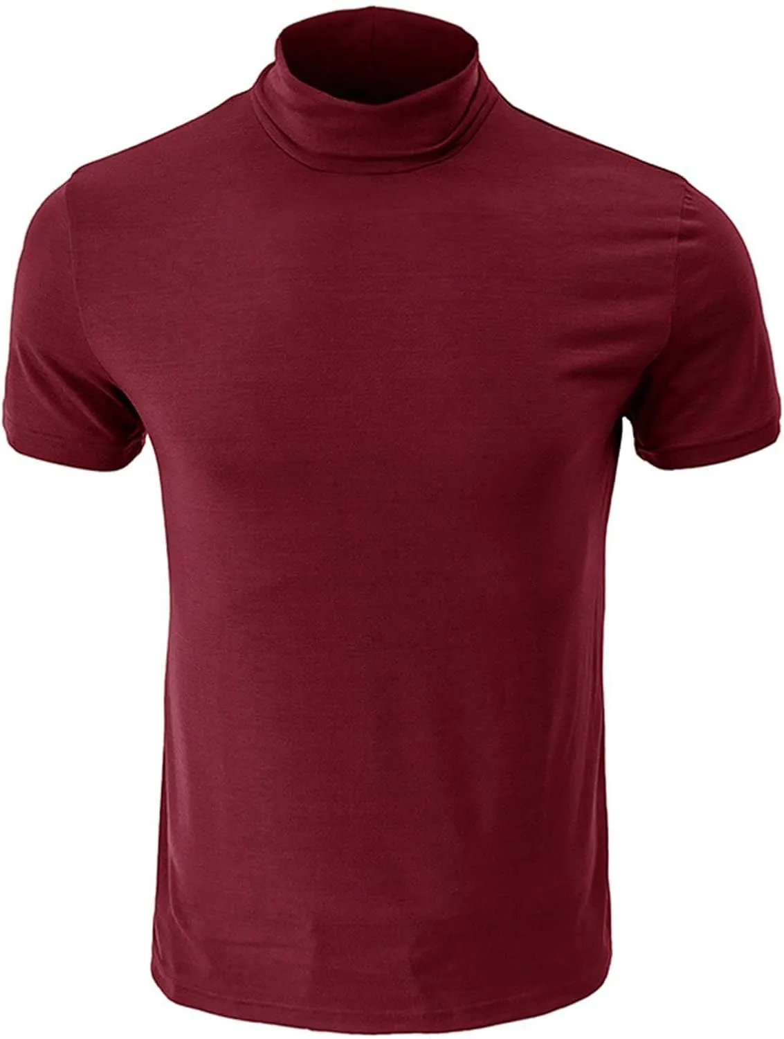 Mens T Shirt Short Sleeve Basic Turtleneck Slim Fit Undershirt Pullover Solid Sport Shirts Tops