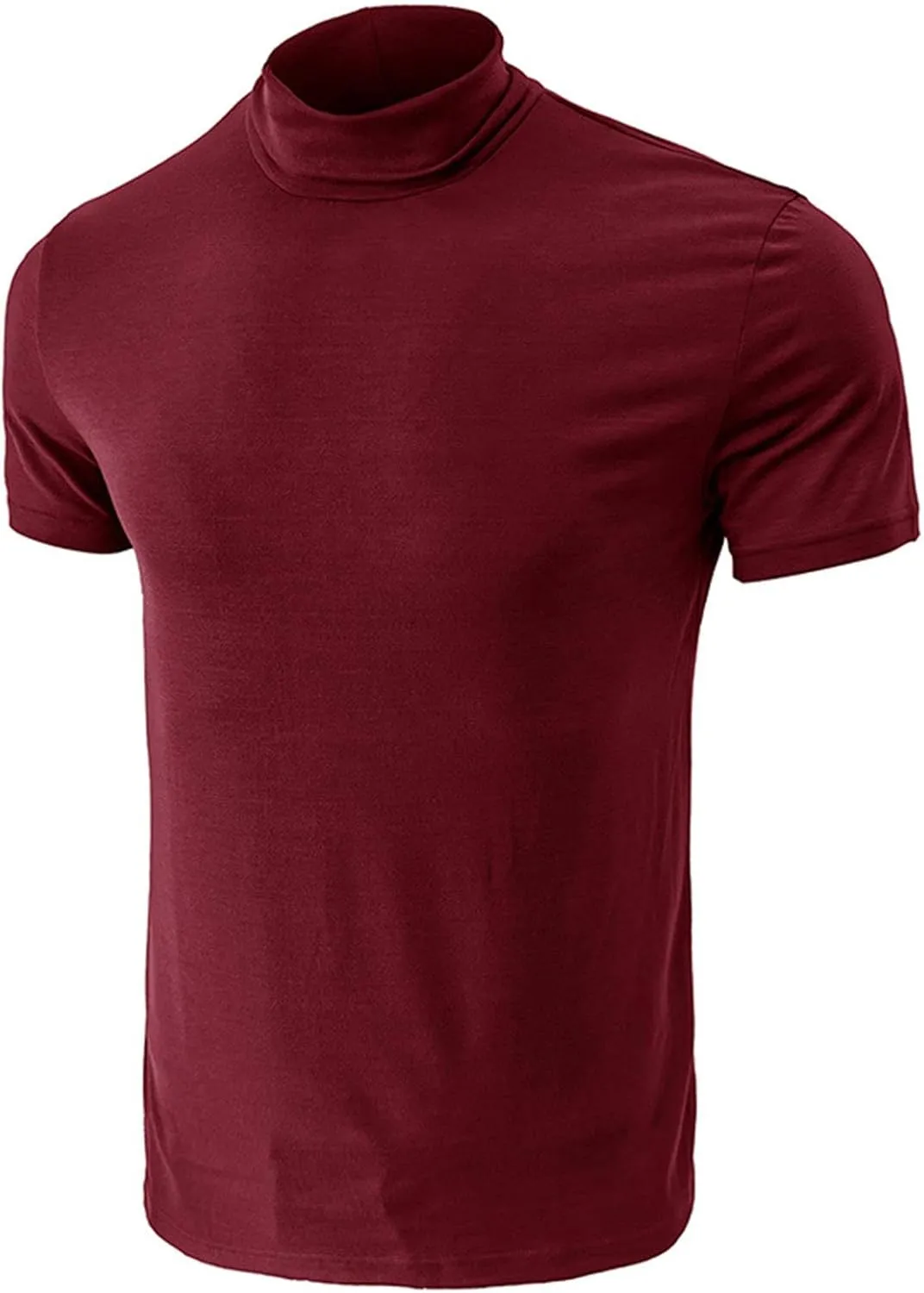 Mens T Shirt Short Sleeve Basic Turtleneck Slim Fit Undershirt Pullover Solid Sport Shirts Tops