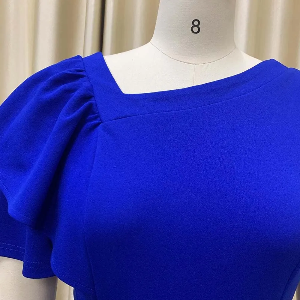 Meufam Women's Elegant V Neck Dress Sexy V Back Short Sleeve Ruffle Skirt Pleated High Waist Formal Dress for Women