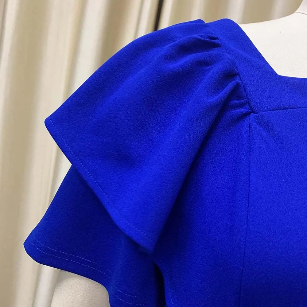 Meufam Women's Elegant V Neck Dress Sexy V Back Short Sleeve Ruffle Skirt Pleated High Waist Formal Dress for Women