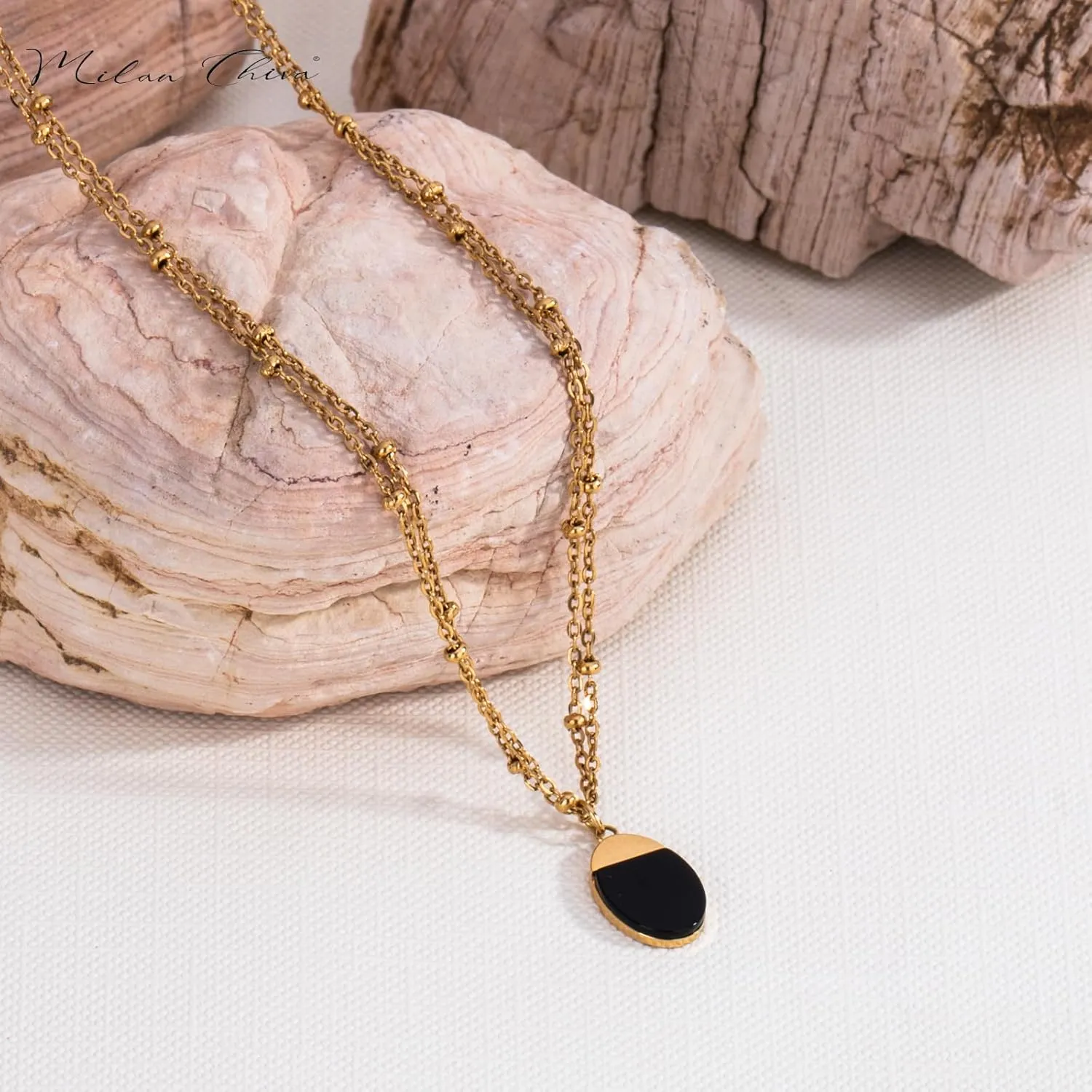 Milan Chiva 14K Gold Plated Necklace for women, Dainty Trendy Non Tarnish Pendant Charm Necklaces Fashion Jewelry for Women Waterproof
