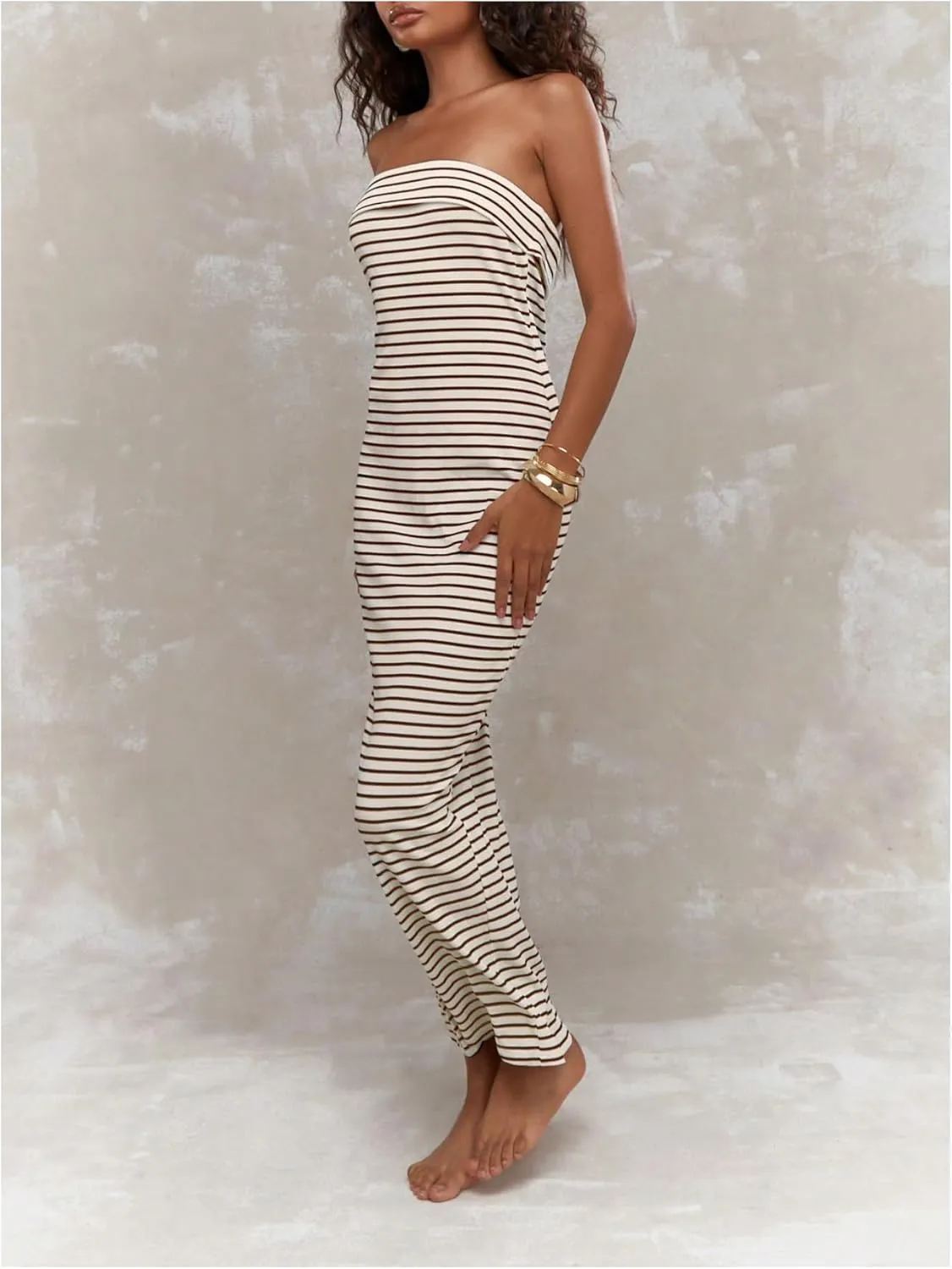 Milumia Women's Striped Tube Maxi Dress Strapless Sexy Split Backless Patrty Club Summer Long Dresses