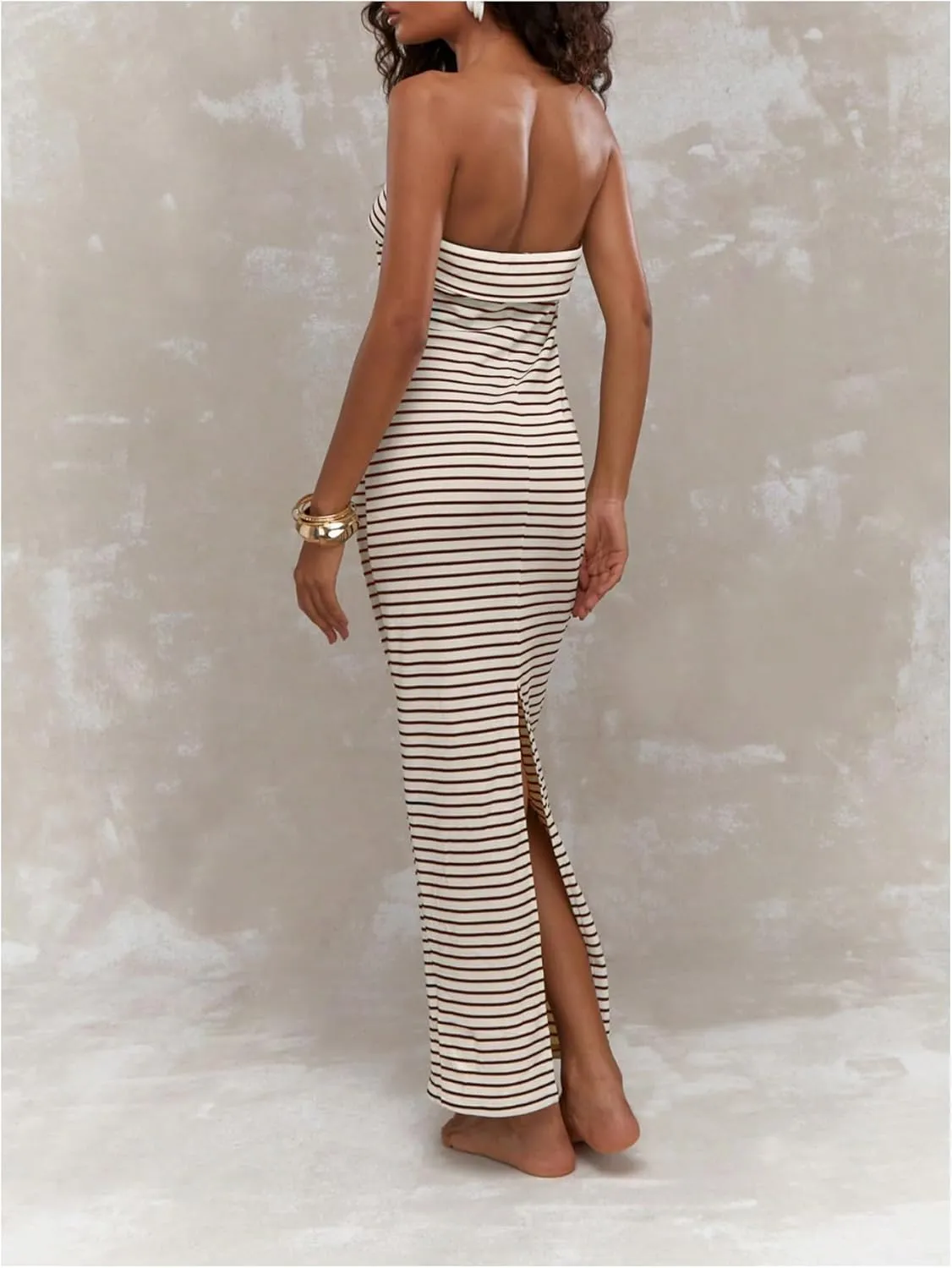 Milumia Women's Striped Tube Maxi Dress Strapless Sexy Split Backless Patrty Club Summer Long Dresses
