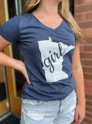 Minnesota Girl V-Neck Tee [Navy]