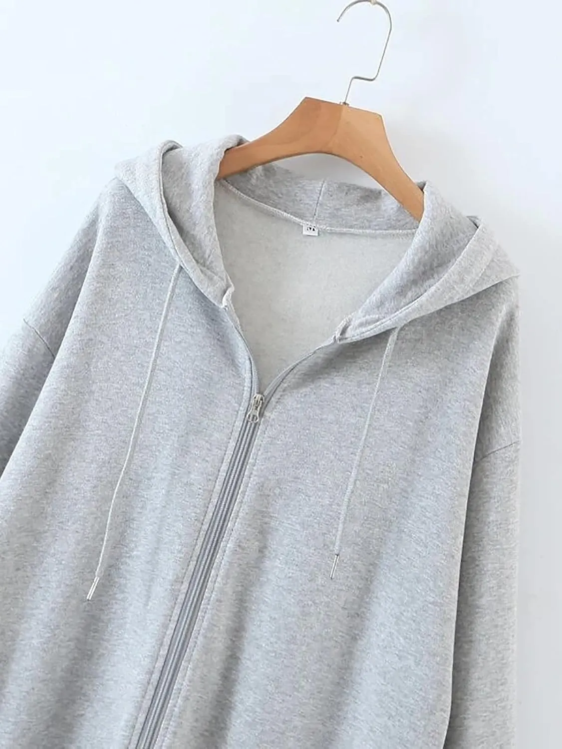 MISSACTIVER Womens Vintage Solid Drawstring Hoodies Zip Up Oversized E-girl 90s Sweatshirt Basic Jacket With Pockets