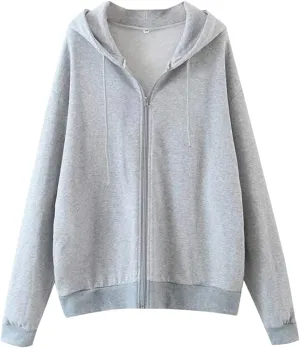 MISSACTIVER Womens Vintage Solid Drawstring Hoodies Zip Up Oversized E-girl 90s Sweatshirt Basic Jacket With Pockets