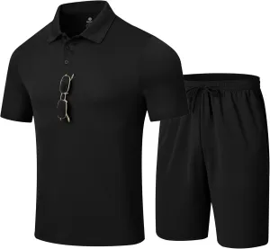 MoFiz Men's Sweatsuits Mens Short Sets 2 Piece Outfits Polo Shirts/Shorts Summer Suit Casua Set Lightweight Tracksuit