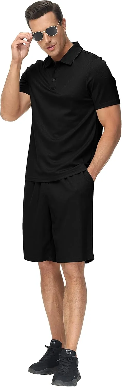 MoFiz Men's Sweatsuits Mens Short Sets 2 Piece Outfits Polo Shirts/Shorts Summer Suit Casua Set Lightweight Tracksuit