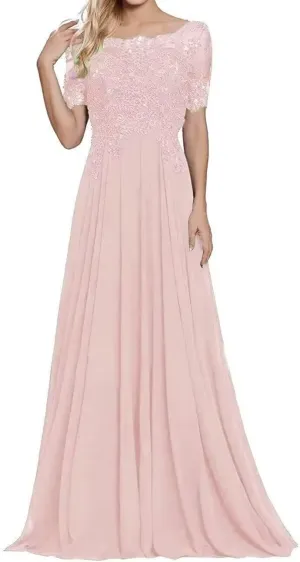 Mother of The Bride Dresses for Women A-Line Floor Length Lace Evening Gowns Applique Beaded Chiffon Wedding Guest Dress