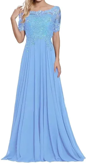 Mother of The Bride Dresses for Women A-Line Floor Length Lace Evening Gowns Applique Beaded Chiffon Wedding Guest Dress