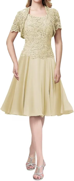 Mother of The Bride Dresses with Jacket Lace 2 Pieces Scoop Lace Mother of The Groom Dresses