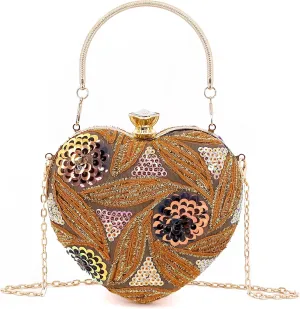 Naimo Womens Heart Bag Sequin Evening Bag Small Clutch Handbag Purse for Wedding Cocktail Party