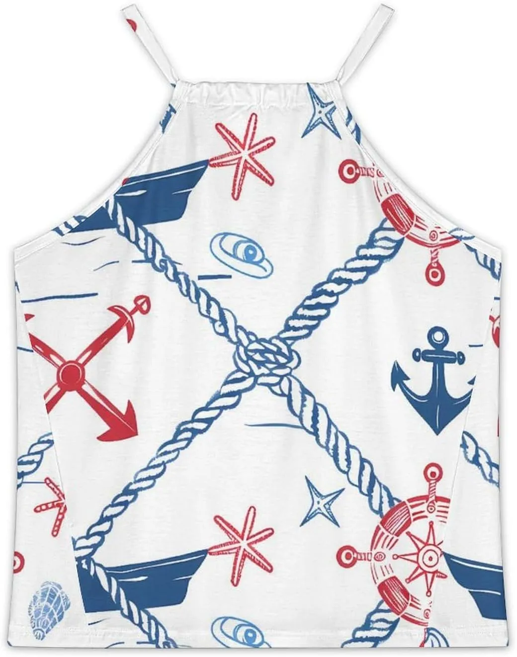 Nautical Theme Women's Tank Top Sleeveless Spaghetti Straps Tie Back Print T-shirt Tops
