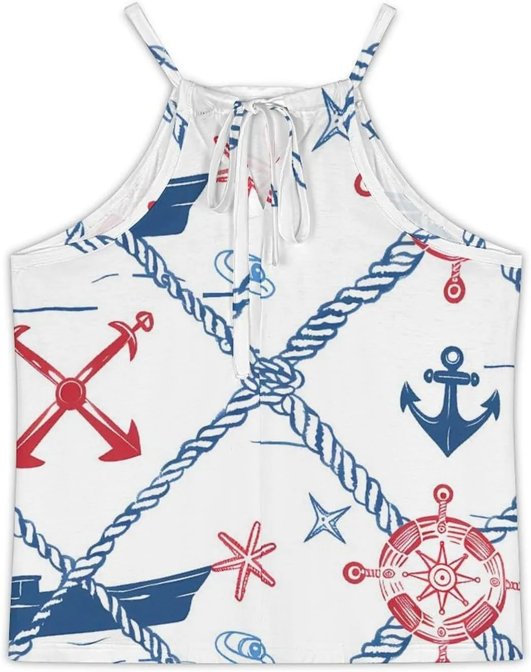 Nautical Theme Women's Tank Top Sleeveless Spaghetti Straps Tie Back Print T-shirt Tops