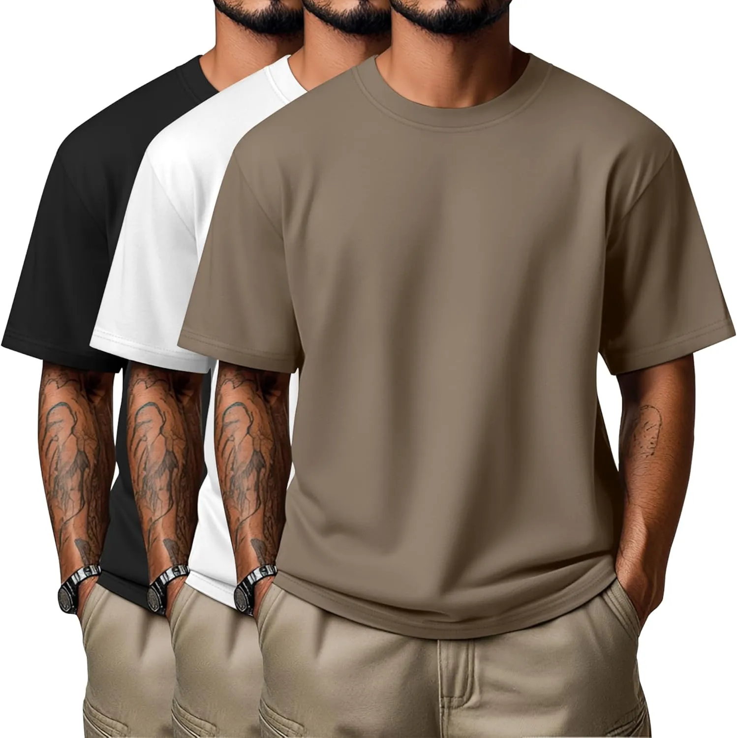 Neer 3 Pack Men's Round Neck T Shirts 95% Cotton M-7xl Big Tall Regular Tees Soft Short Sleeve 2025 Summer Basic Tops