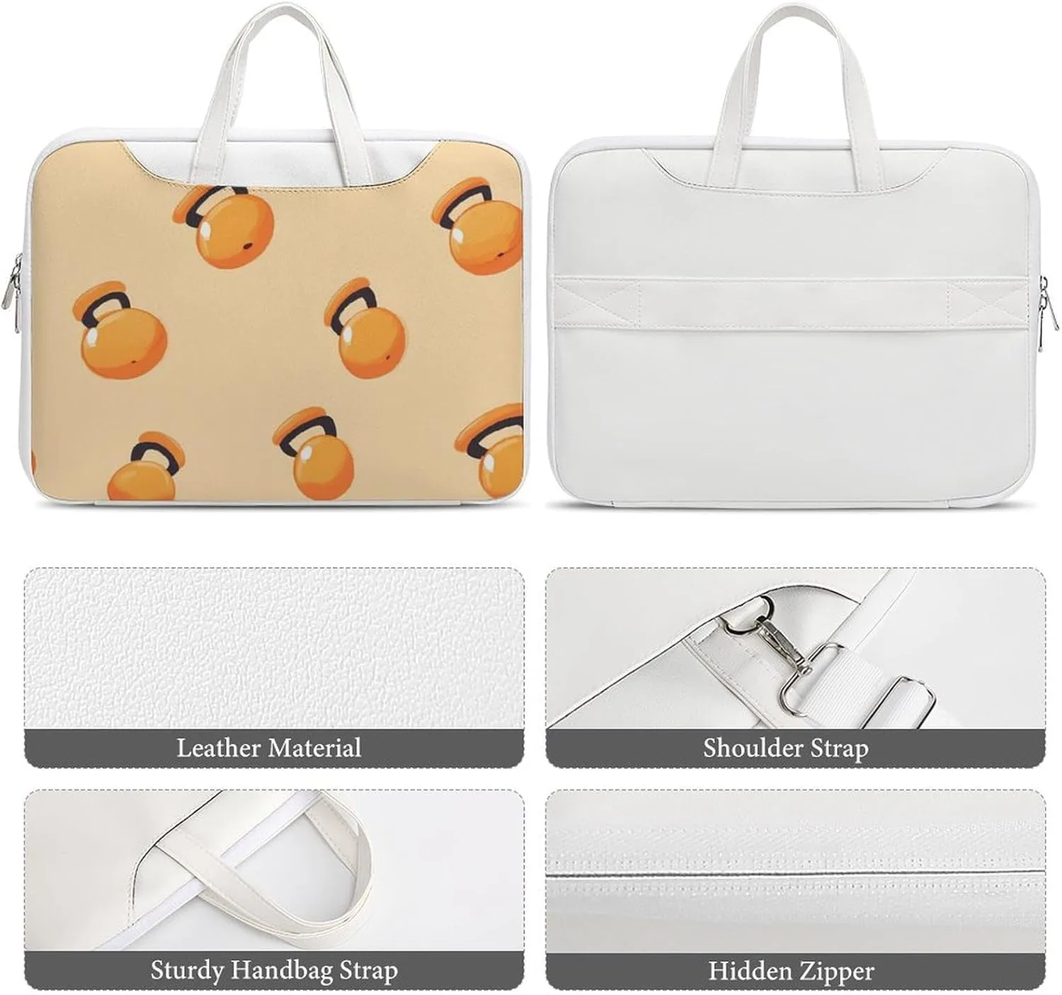 Orange Kettlebells Fitness Workout Leather Bag Laptop Case Slim Water Resistant Computer Bags with Handle Briefcase for Work