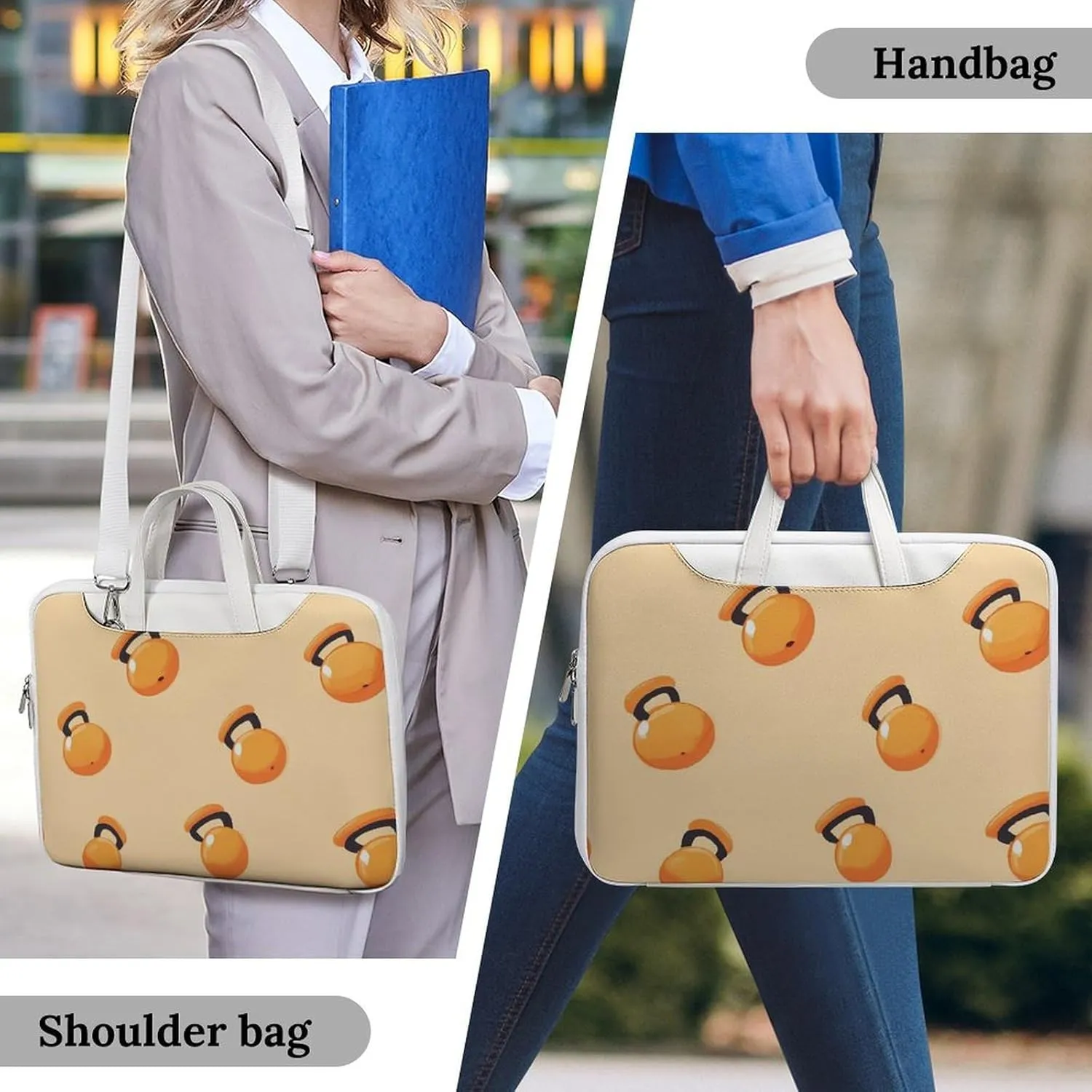 Orange Kettlebells Fitness Workout Leather Bag Laptop Case Slim Water Resistant Computer Bags with Handle Briefcase for Work