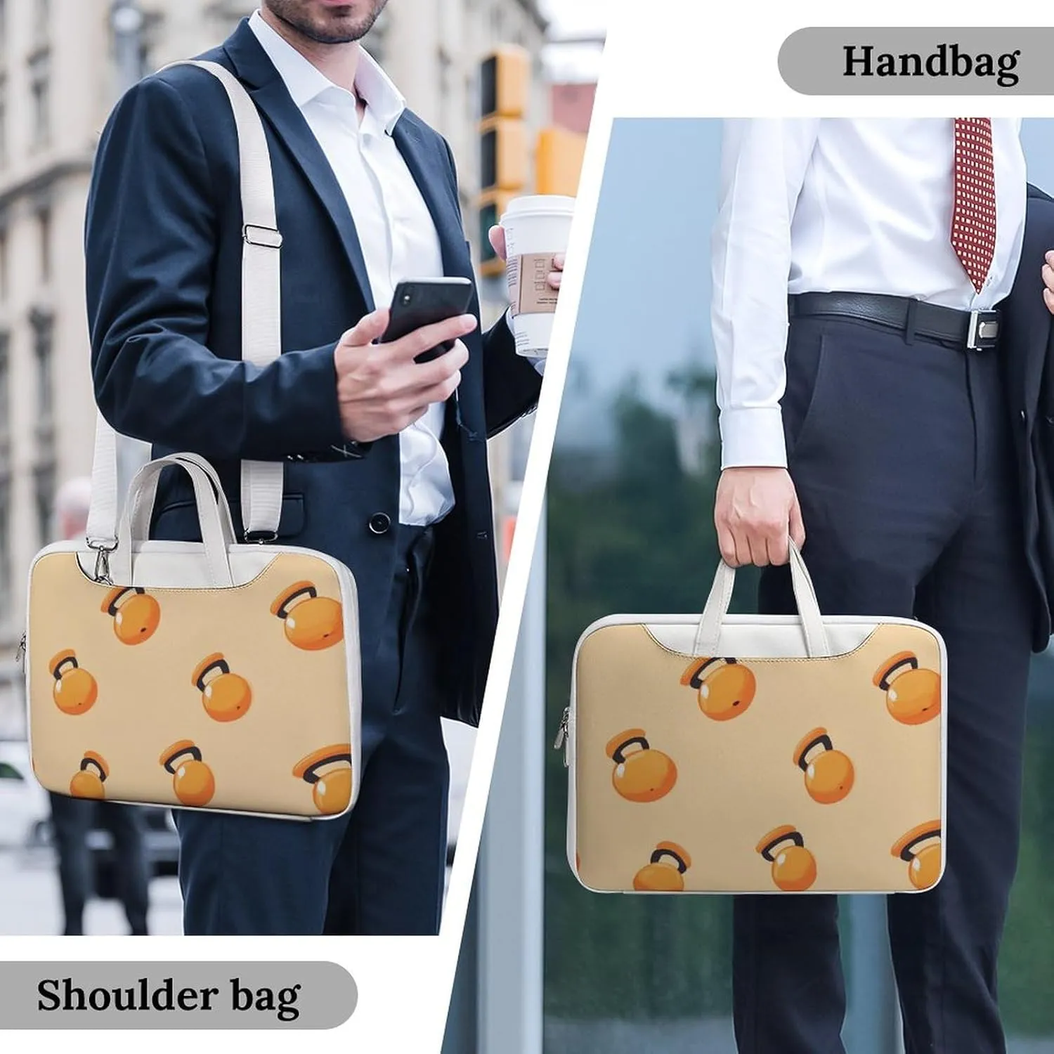 Orange Kettlebells Fitness Workout Leather Bag Laptop Case Slim Water Resistant Computer Bags with Handle Briefcase for Work