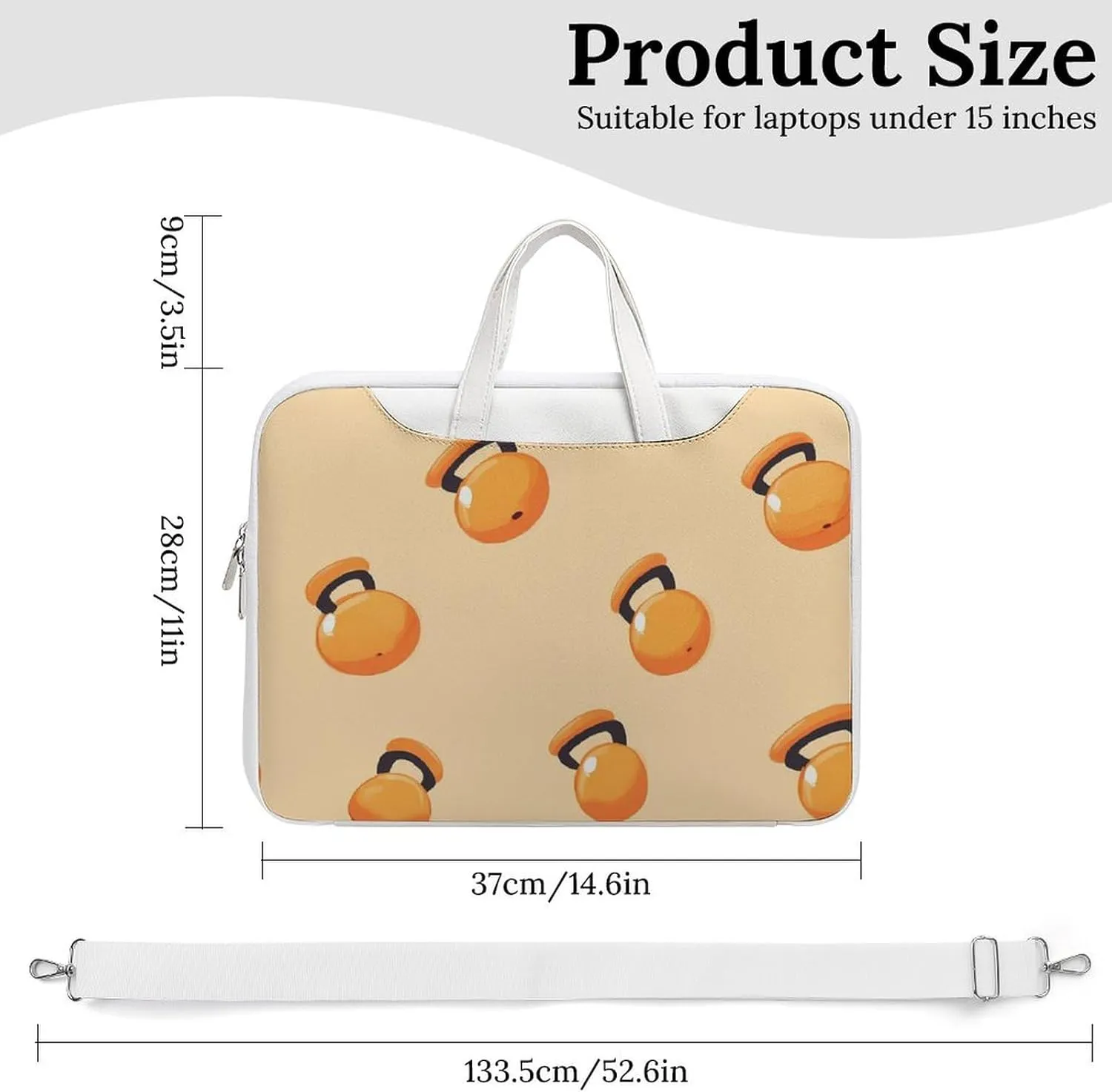 Orange Kettlebells Fitness Workout Leather Bag Laptop Case Slim Water Resistant Computer Bags with Handle Briefcase for Work