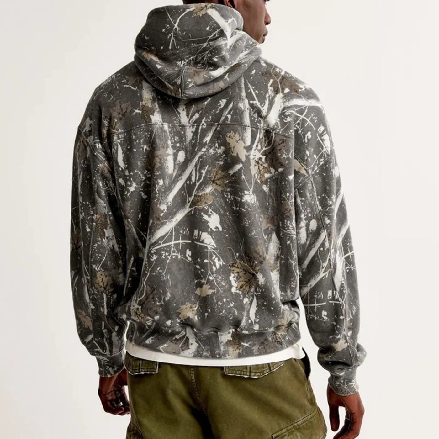 Oversize Camo Maple Leaf Branch Hoodies for Men Women Y2K Baggy Fleece Hooded Sweatshirt Pullover with Pocket