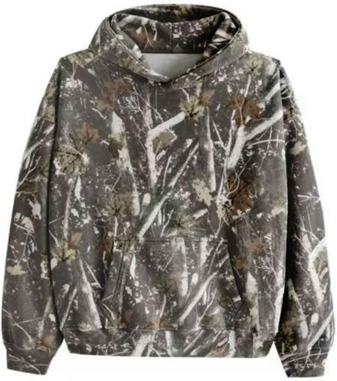 Oversize Camo Maple Leaf Branch Hoodies for Men Women Y2K Baggy Fleece Hooded Sweatshirt Pullover with Pocket