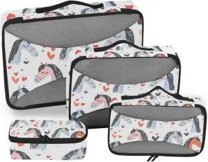 Packing Cubes for Travel 4 Set Horse Childish Doodle Luggage Set Suitcase Organizer Bags Mesh Accessories Storage Pouch Toiletry Packing Cubes