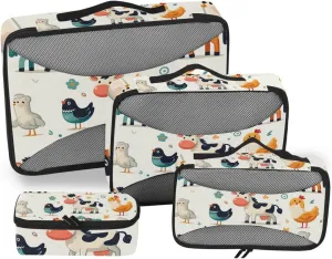 Packing Cubes for Travel 4 Set Horse Cow Chicken Bird Luggage Set Suitcase Organizer Bags Mesh Accessories Storage Pouch Toiletry Packing Cubes