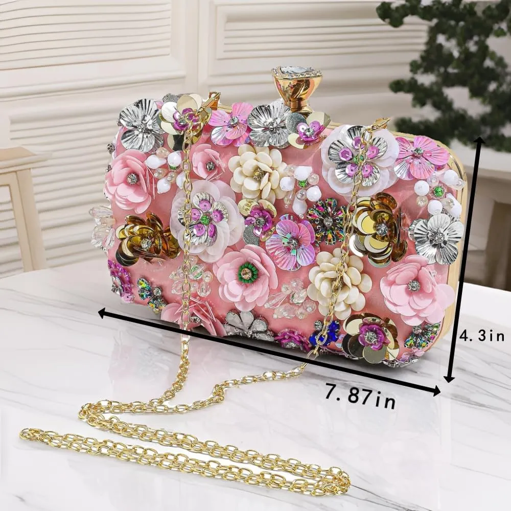 Party Clutches Fancy Floral Clutch Evening Bag Purses for Women Beaded Flower Clutch Purse Handbag Wedding Guest Dress